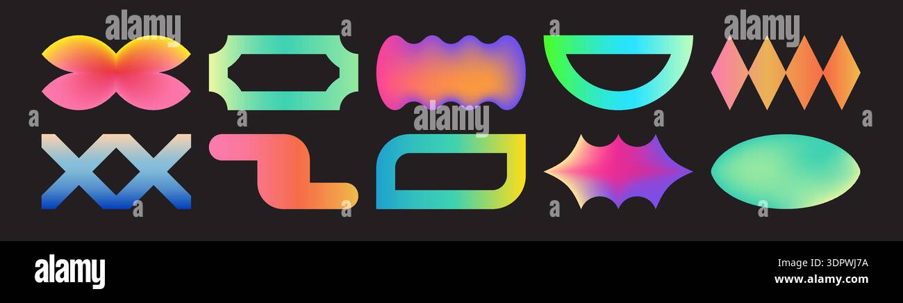 Cool gradient abstract geometric shapes set. Trendy Y2K Stock Vector