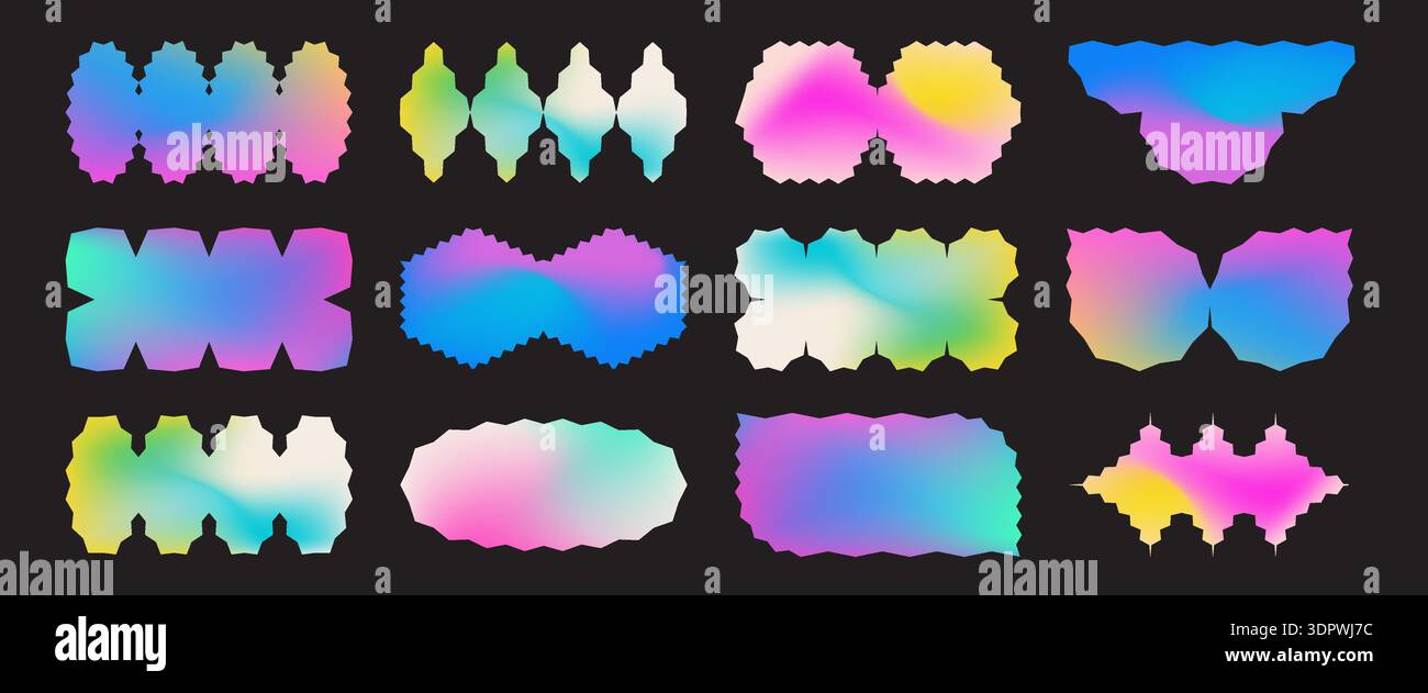 Trendy gradient jagged shapes collection. Set of modern brutalist Y2K geometric elements Stock Vector