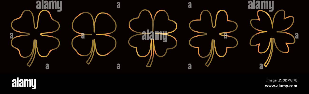 Gold lines four leaf clover, elegant shapes graphic design elements for banners and posters Stock Vector