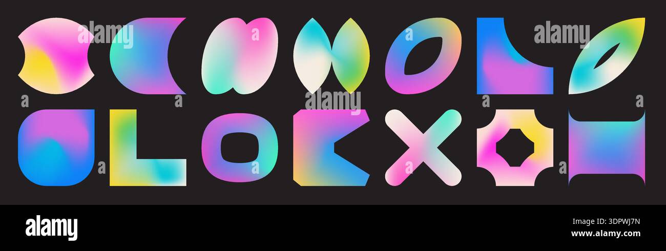 Cool gradient abstract geometric shapes set. Trendy Y2K Stock Vector