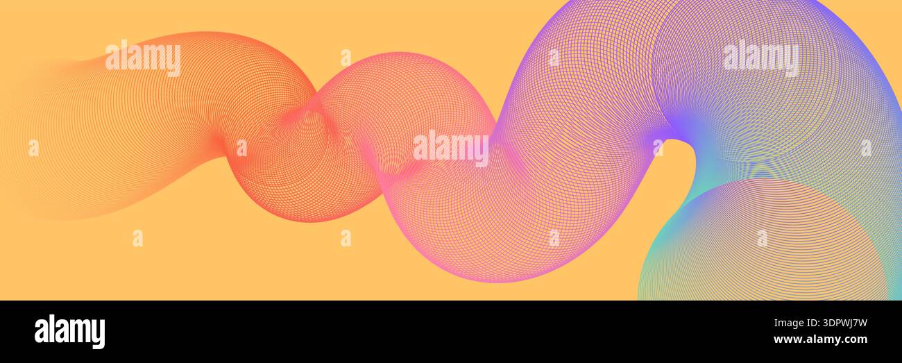 Colorful gradient backdrop with wavy dynamic line. Rainbow liquid color background template Stock Vector