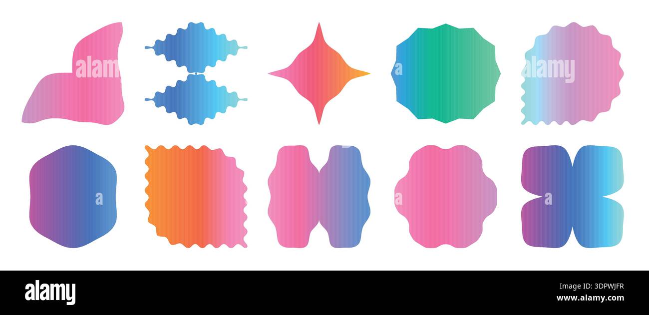 Cool gradient abstract jagged edge geometric shapes set. Stock Vector