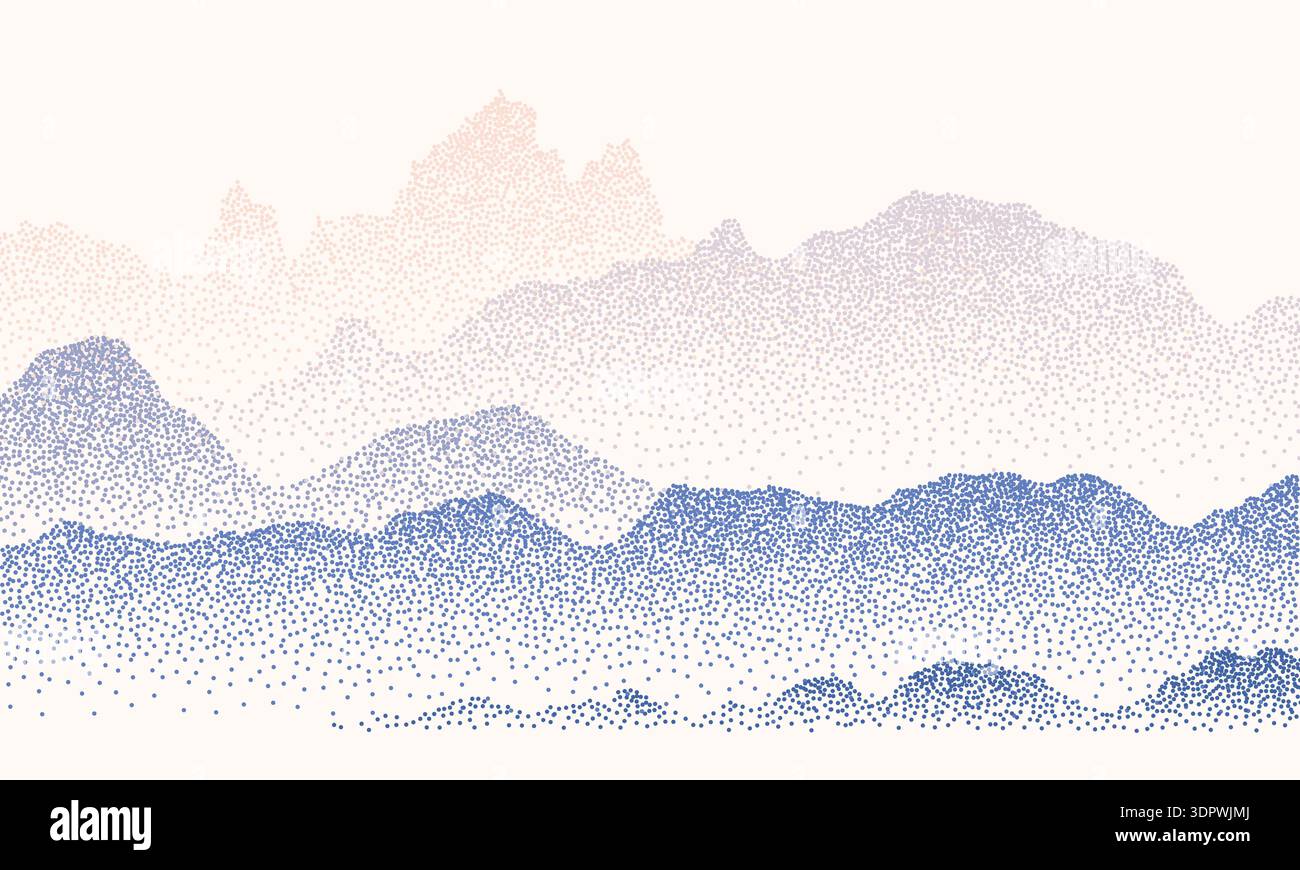 Abstract mountain landscape. Dotwork grain pattern. Stock Vector