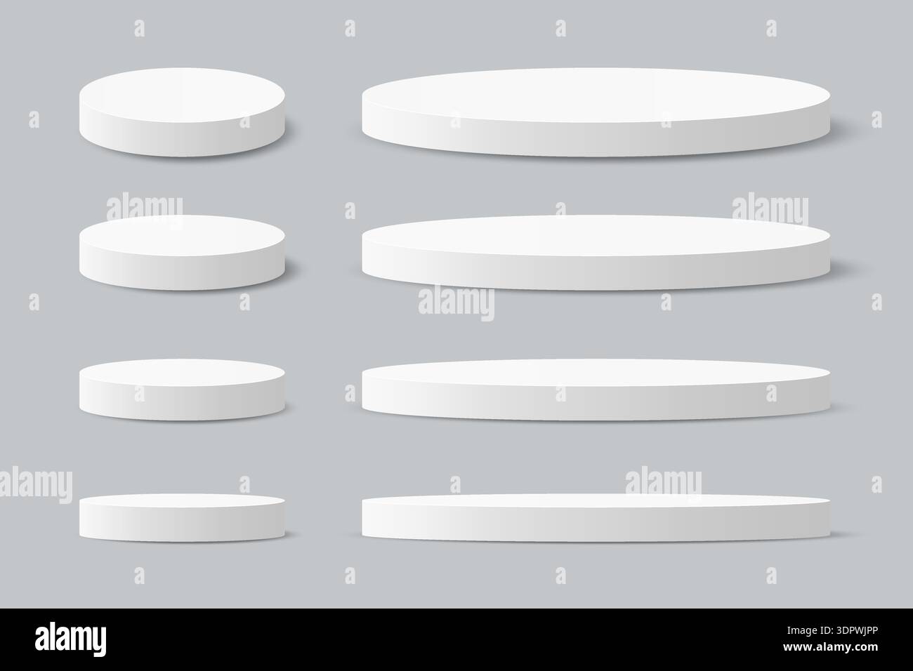 Different sizes and perspective 3d podium set. Vector stage Stock Vector