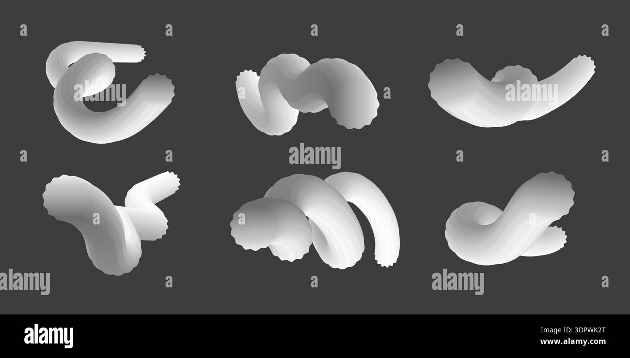 3d twisted lines collection. White gradient blend line Stock Vector
