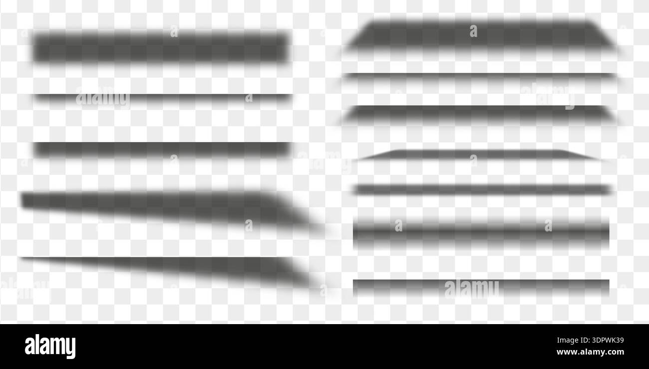 Shadow stripes set. Overlay drop shadows effect collection Stock Vector