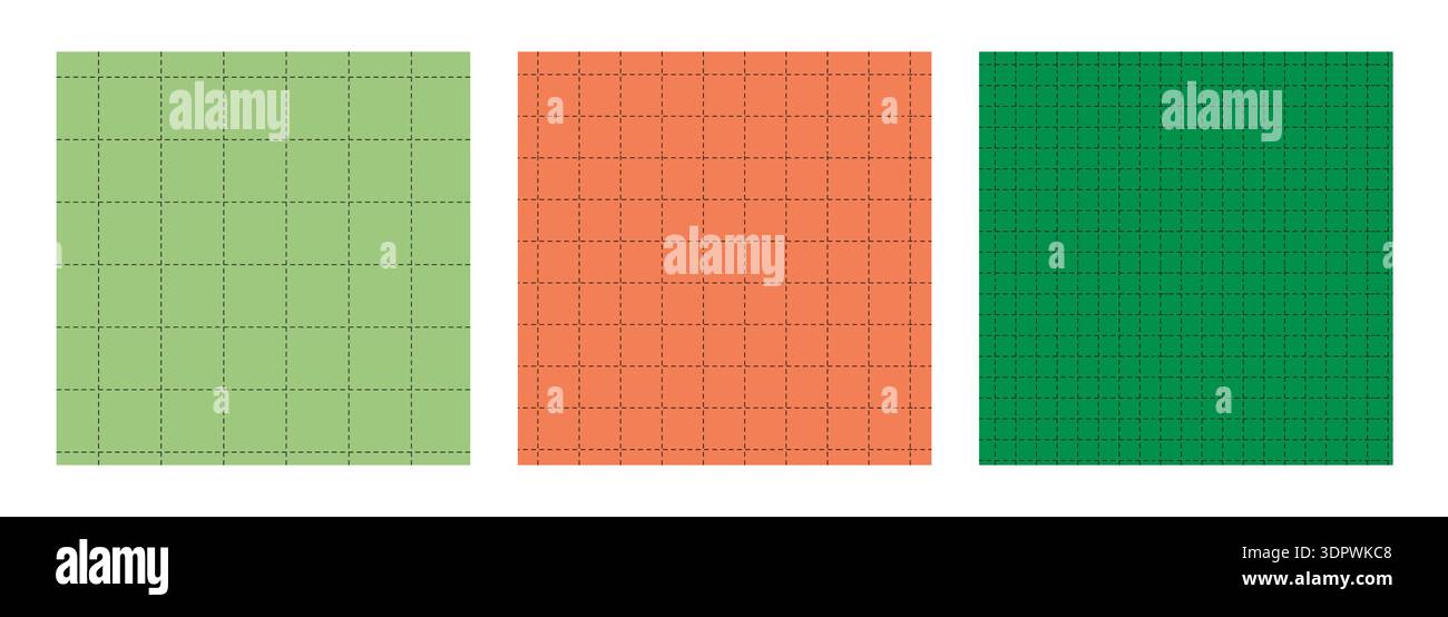 Trendy checkered background set. Straight dashed line grid Stock Vector