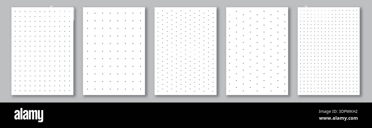 Notebook paper collection. A4 format sheets. Realistic dotted notepapers Stock Vector