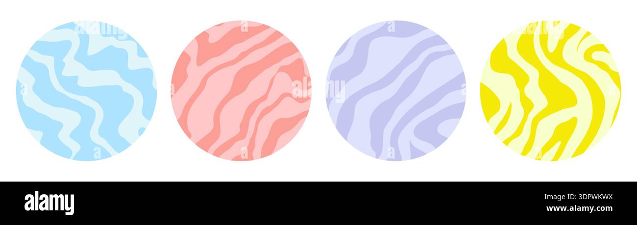 Trendy circle background collection. Simple wavy pattern set with colorful lines Stock Vector