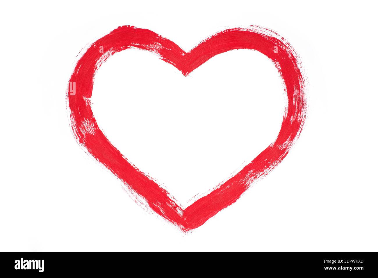 Hand Painted Red Heart Brush Strokes Isolated on White Background Stock Photo