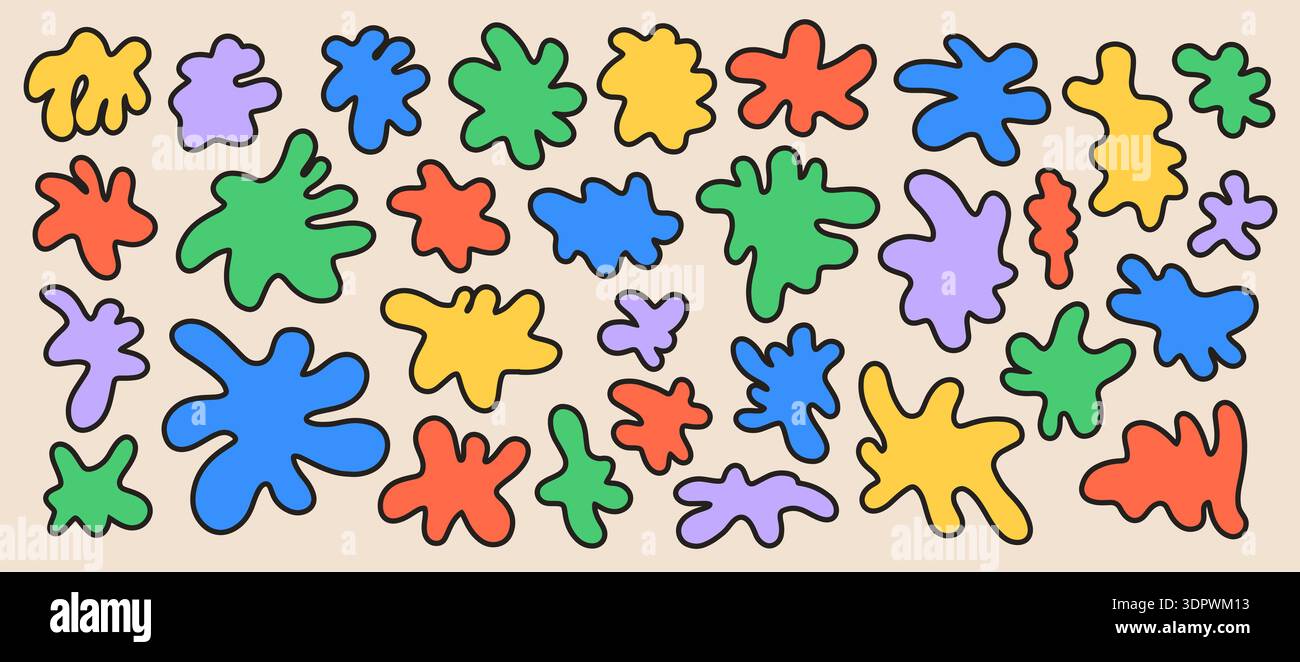 Doodle organic shapes set. Liquid irregular random blobs Stock Vector
