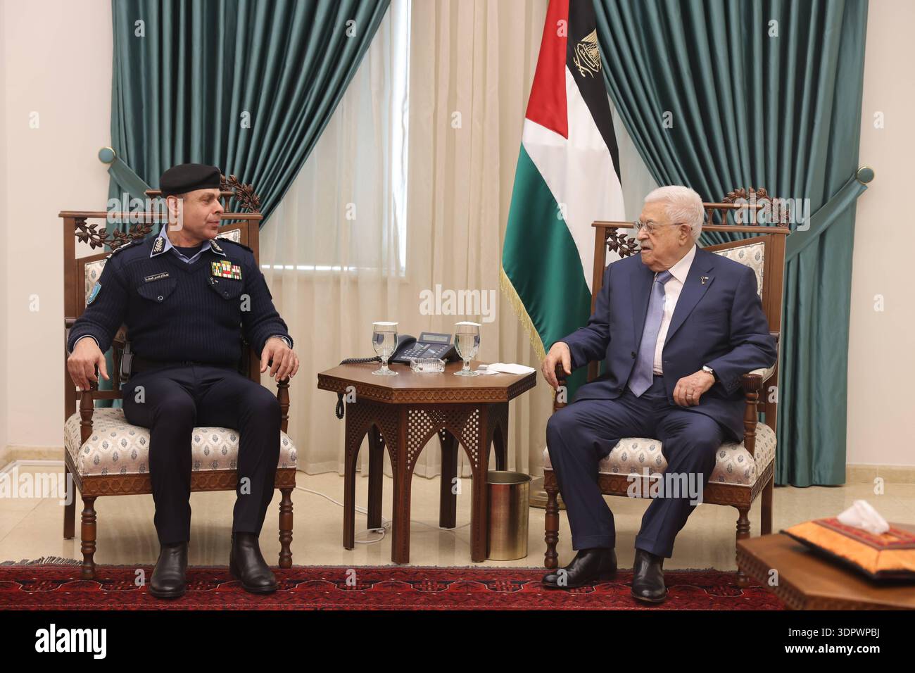 Palestinian President Mahmoud Abbas receives the annual report on the ...