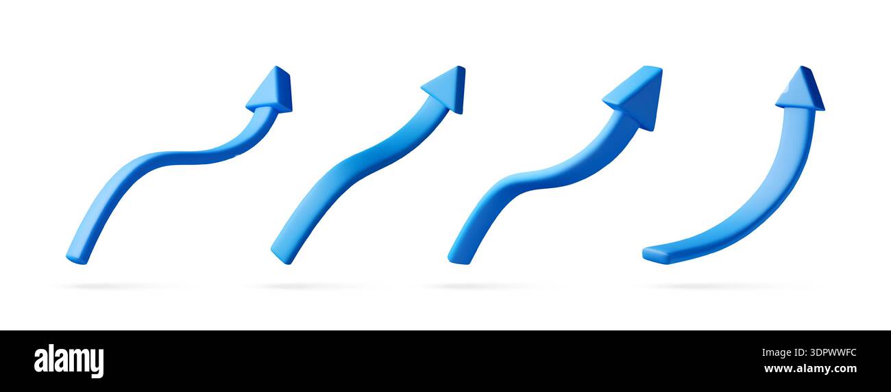 Blue 3d upward arrows set Stock Vector