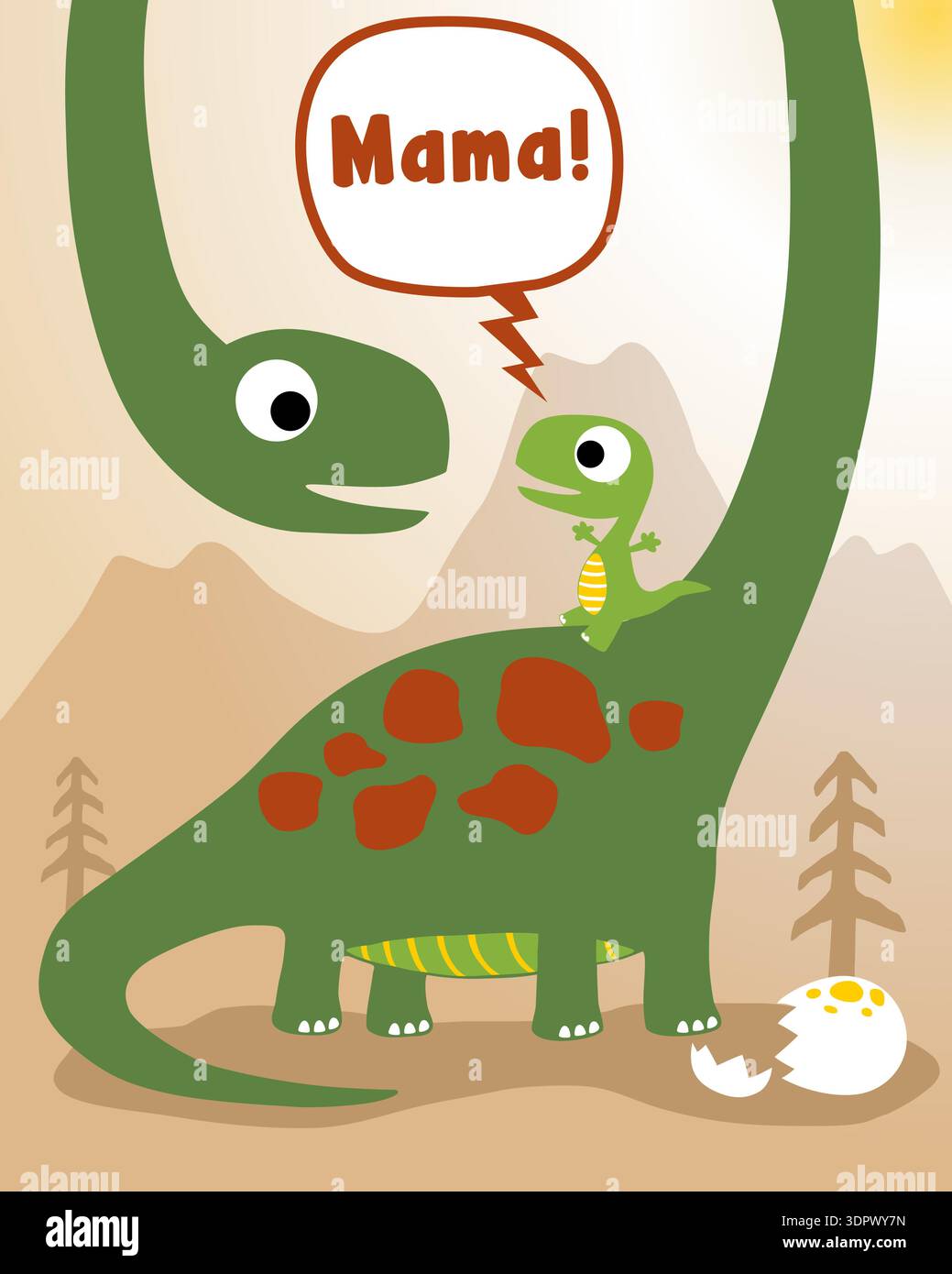 Mother and baby dinosaur in prehistoric landscape with mountains Stock ...