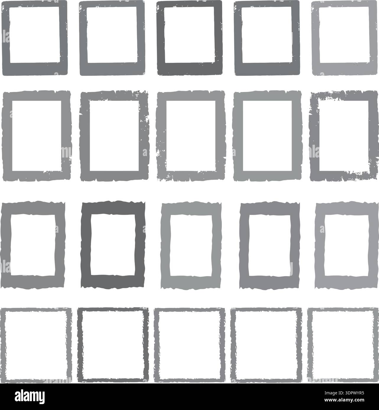 Grunge square frame set with distressed rough border texture isolated vector illustration Stock Vector
