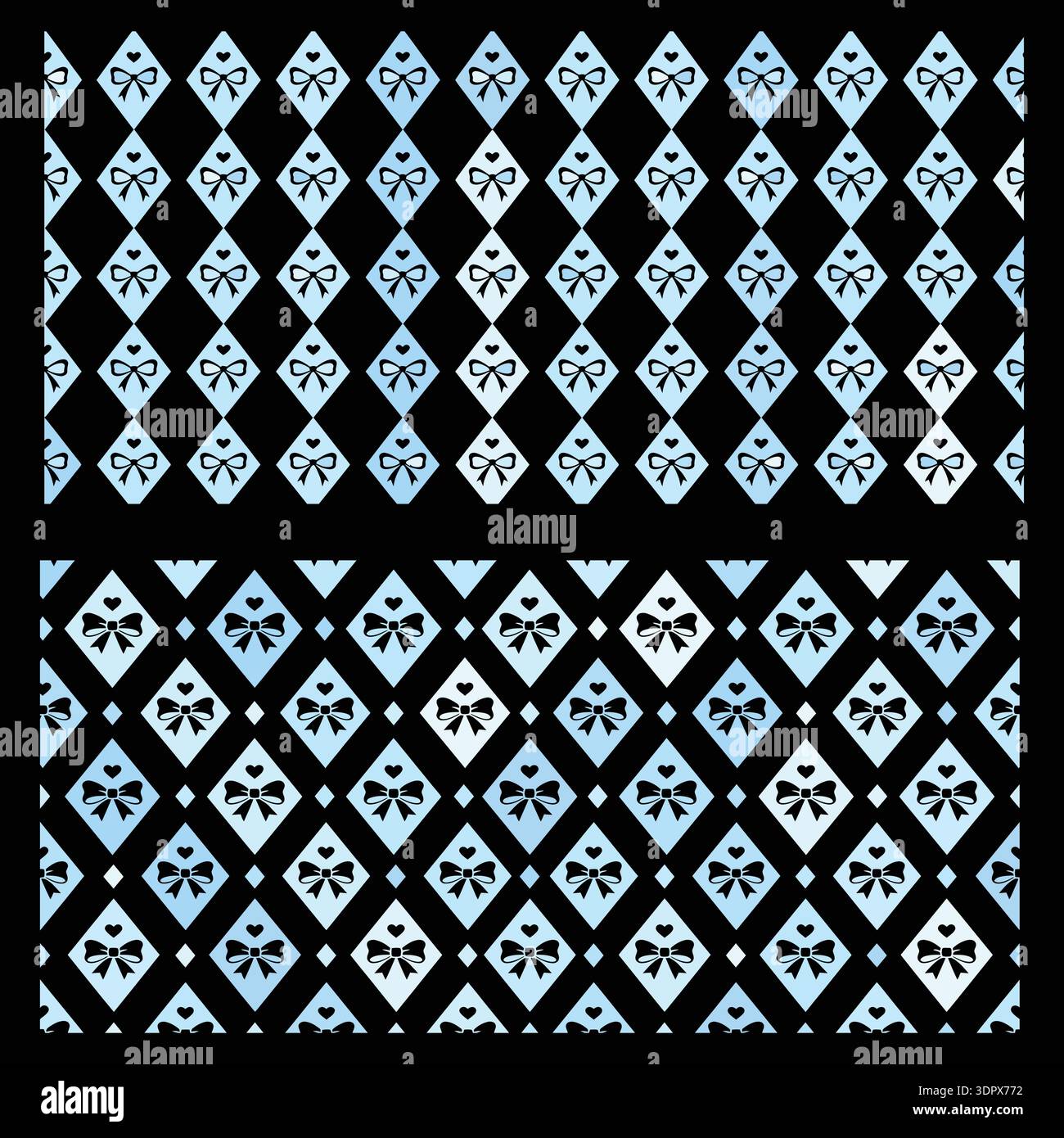 Seamless Diamond Pattern with Bows and Hearts on Black Background Decorative Vector Design Stock Vector