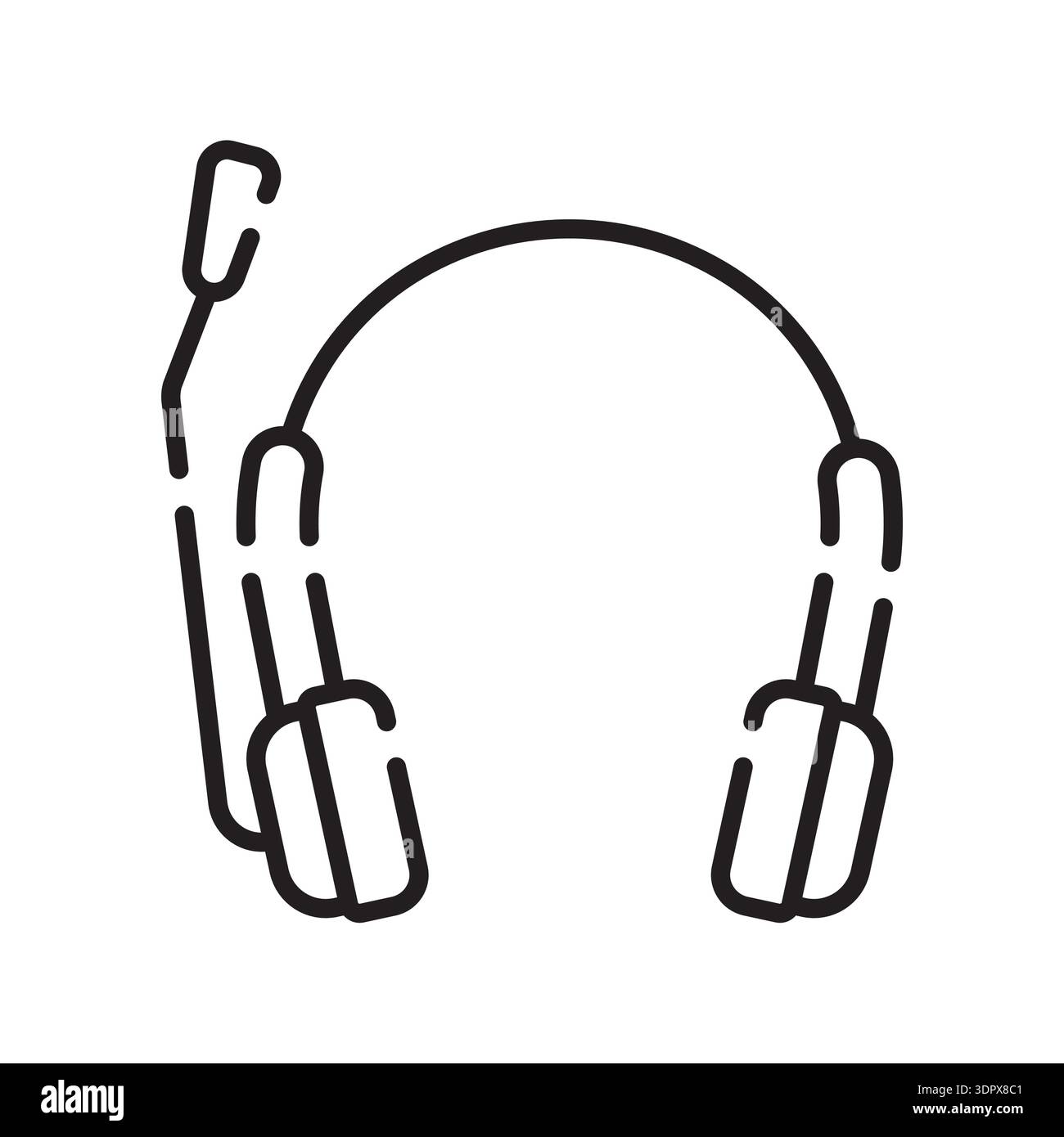 headphones with mic black line icon. Vector isolated element. Editable stroke. Stock Vector