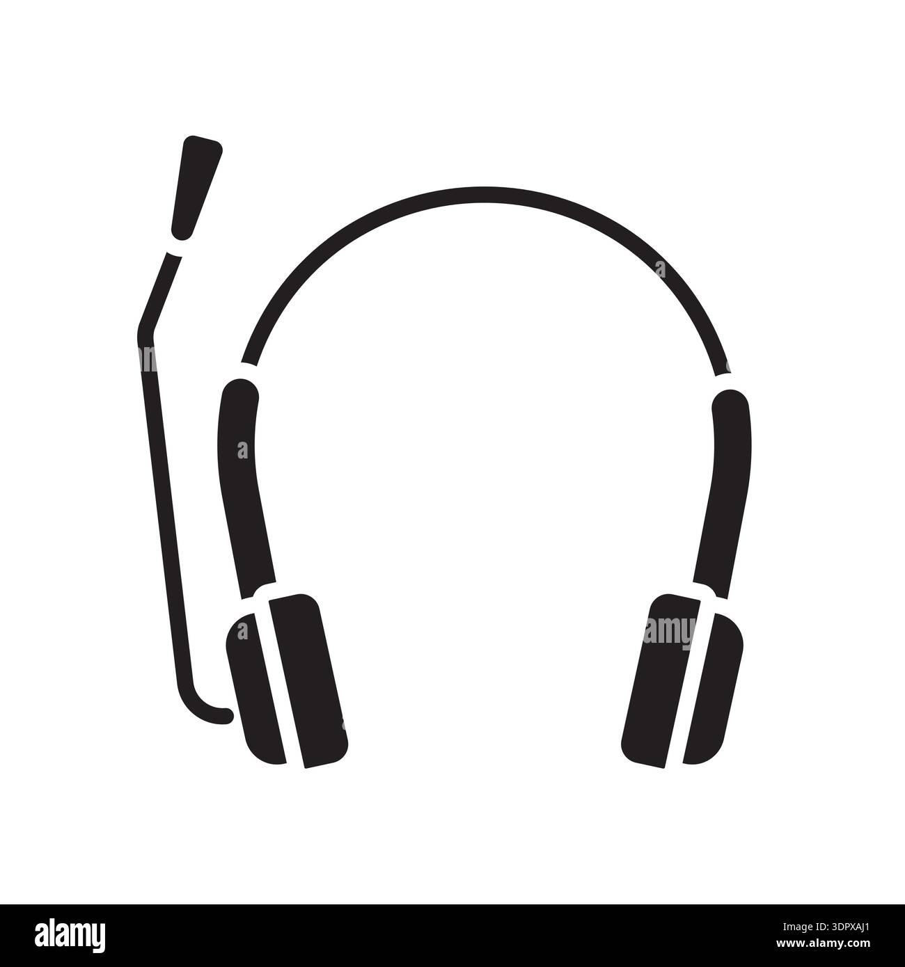 headphones with mic black glyph icon. Vector isolated element. Editable stroke. Stock Vector