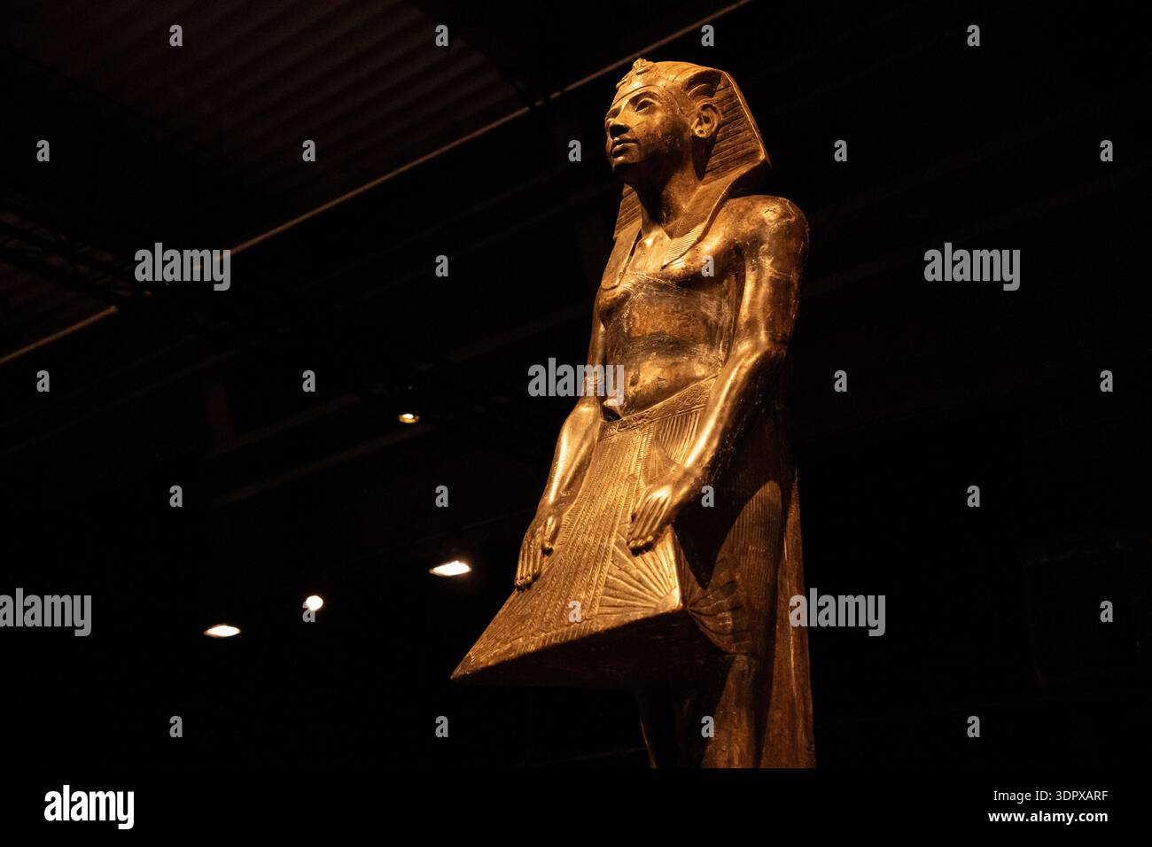 Ancient Egyptian Pharaoh Statue in Museum with Dramatic Lighting Stock ...