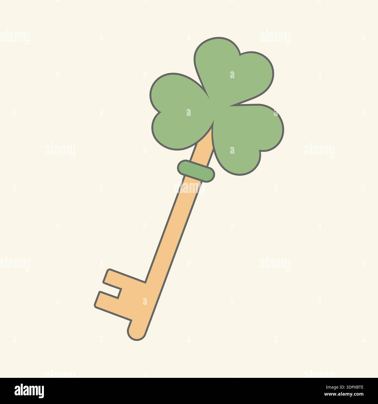 Vintage Gold Skeleton Key with Green Shamrock Head for Luck and Saint Patricks Day Stock Vector