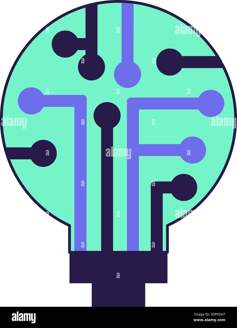 Blue And Turquoise AI Technology Doodle Outline Sticker With Lamp. Bright Flat Icon Stock Vector