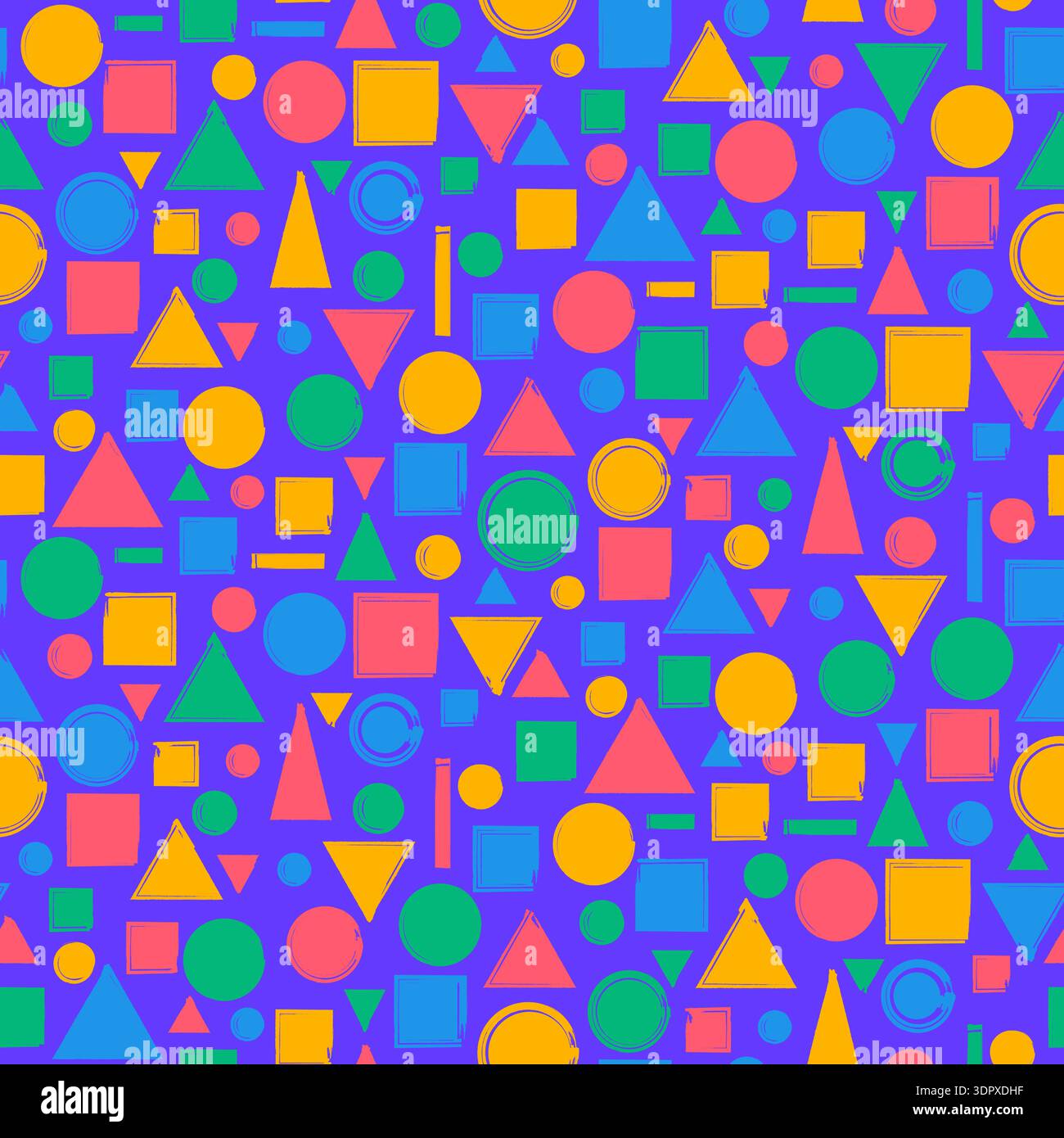 Bright colorful seamless grunge pattern featuring abstract shapes, doodles, scribbles, geometric elements Stock Vector