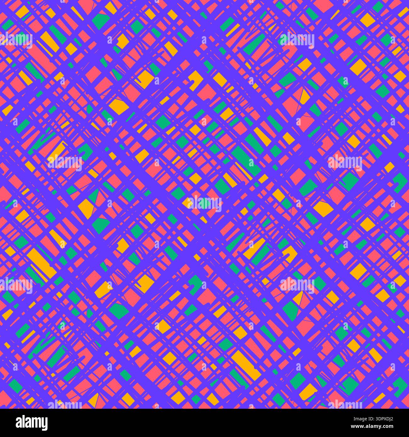 Bright colorful seamless grunge pattern featuring abstract shapes, doodles, scribbles, geometric elements, grids, lines Stock Vector