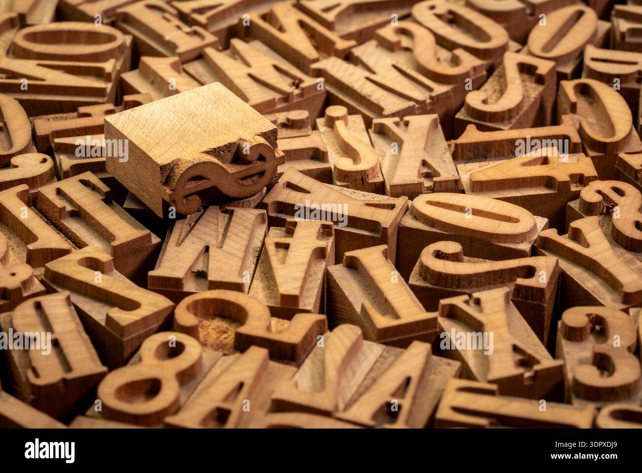 random letterpress wood type printing blocks with a dollar sign Stock Photo