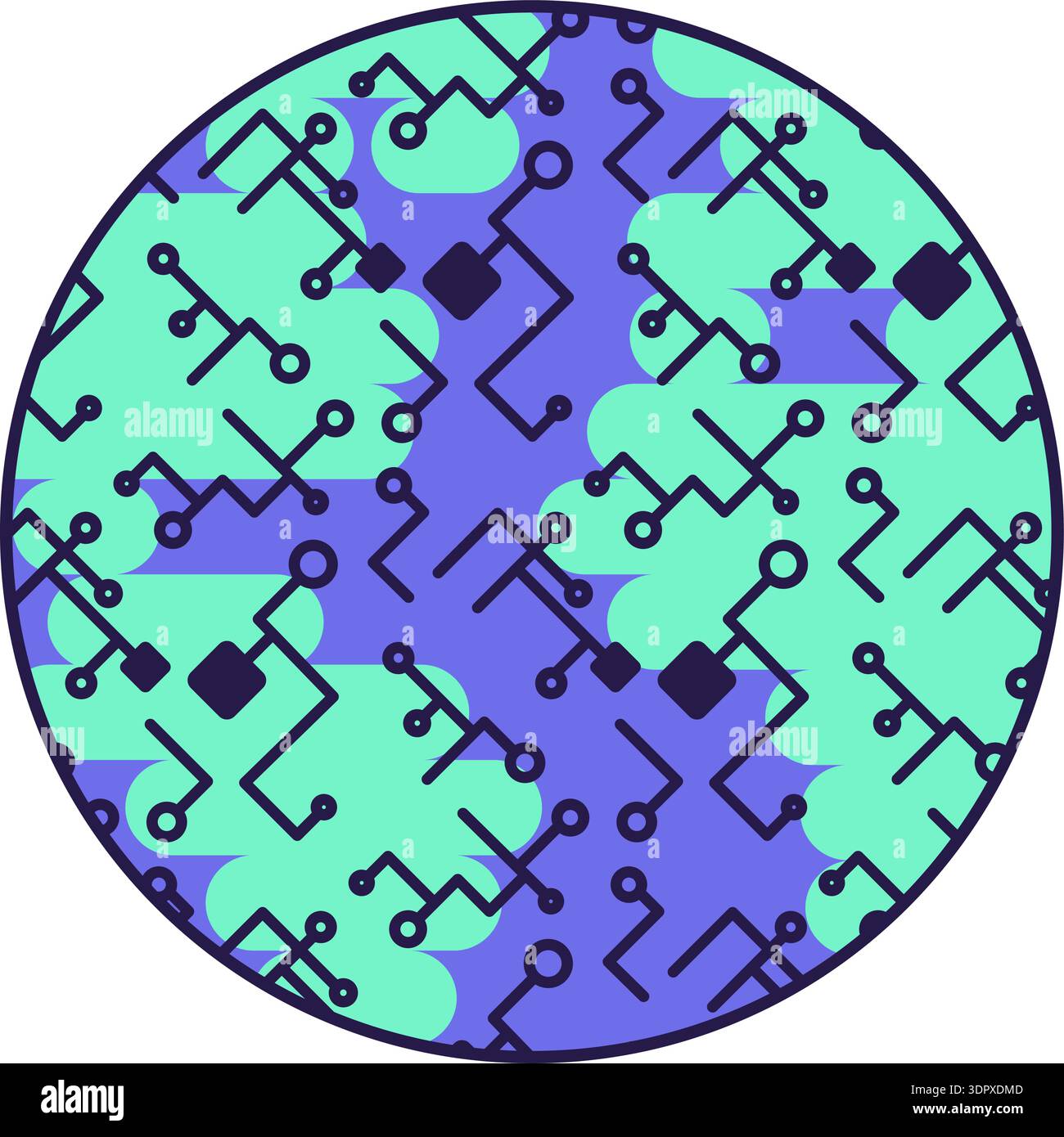 Blue And Turquoise AI Technology Doodle Outline Sticker With Planet. Bright Flat Icon Stock Vector