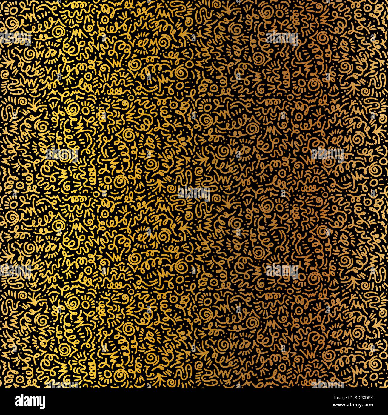 Gold seamless grunge pattern featuring abstract shapes, doodles, scribbles, geometric elements, waves and organic textures Stock Vector