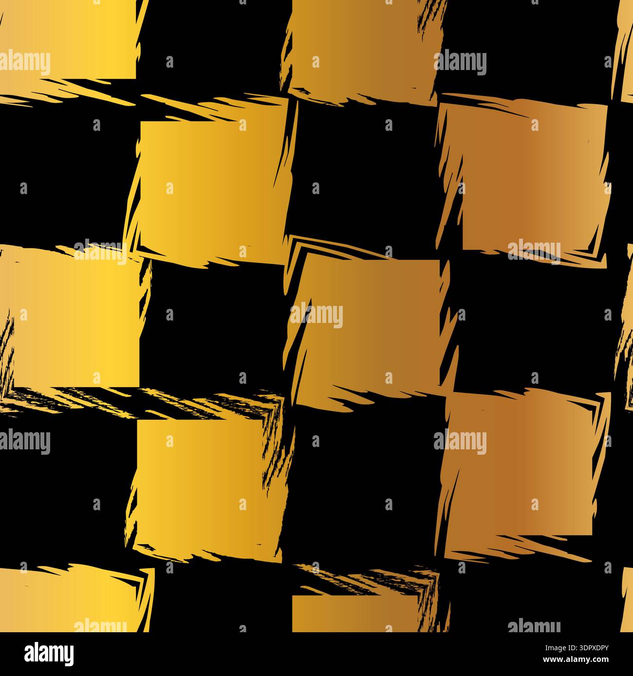 Gold seamless grunge pattern featuring abstract shapes, doodles, scribbles, geometric elements, grids, lines Stock Vector