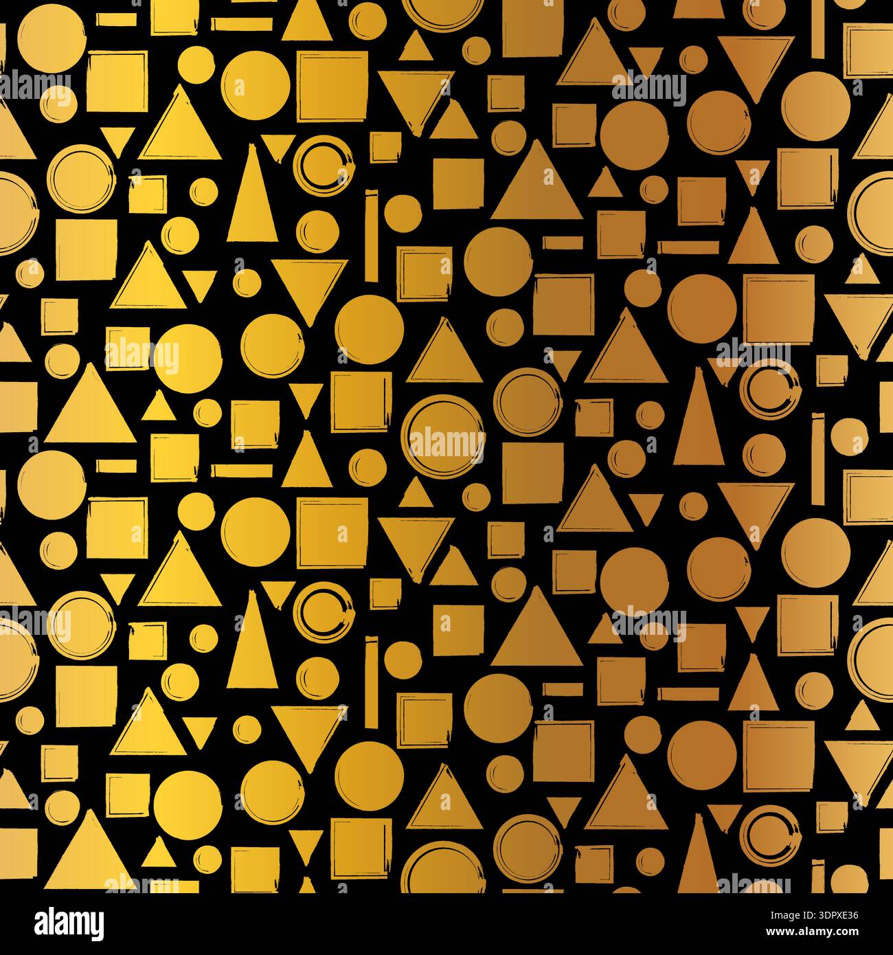 Gold seamless grunge pattern featuring abstract shapes, doodles, scribbles, geometric elements Stock Vector
