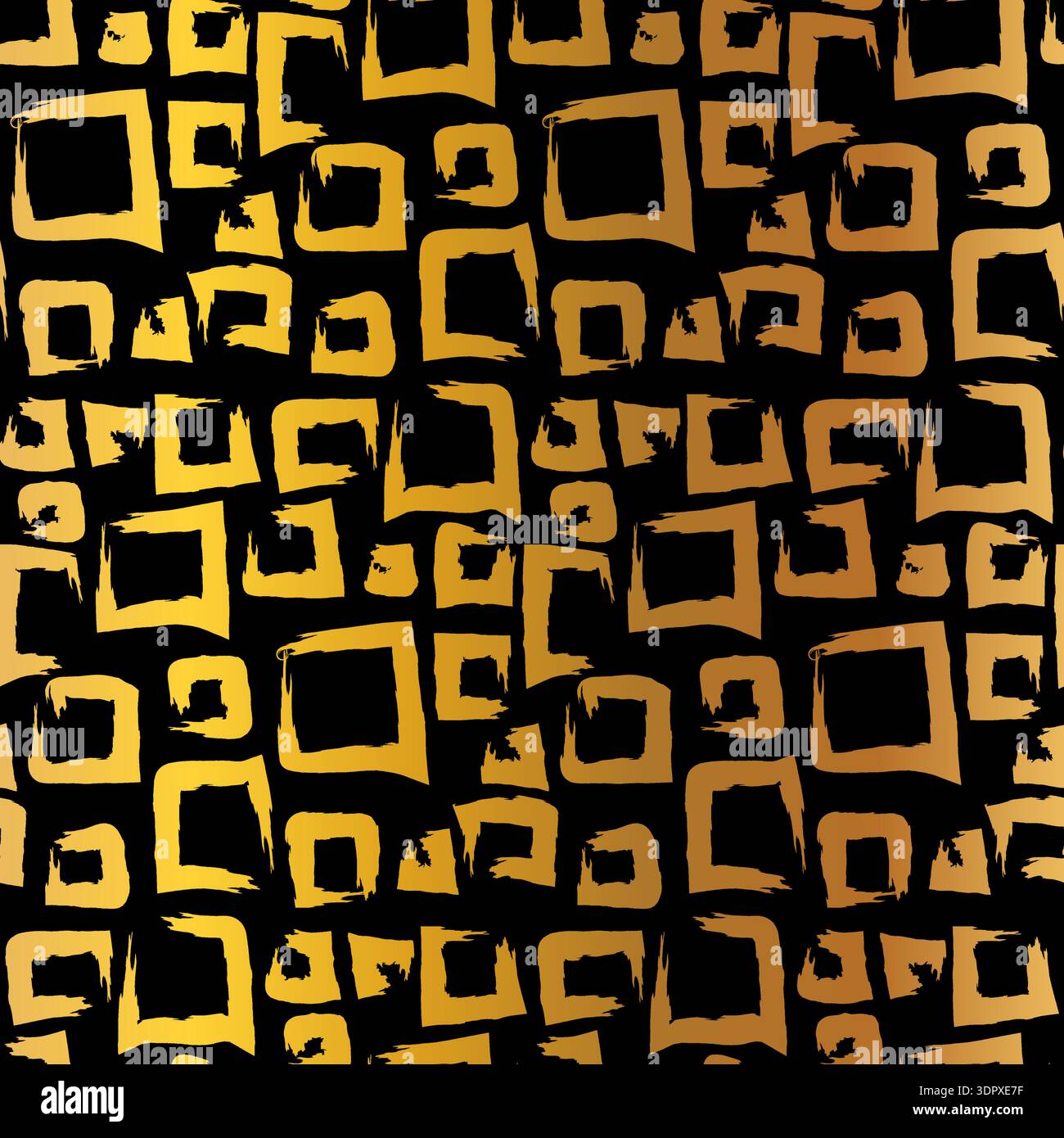 Gold seamless grunge pattern featuring abstract shapes, doodles, scribbles, geometric elements Stock Vector
