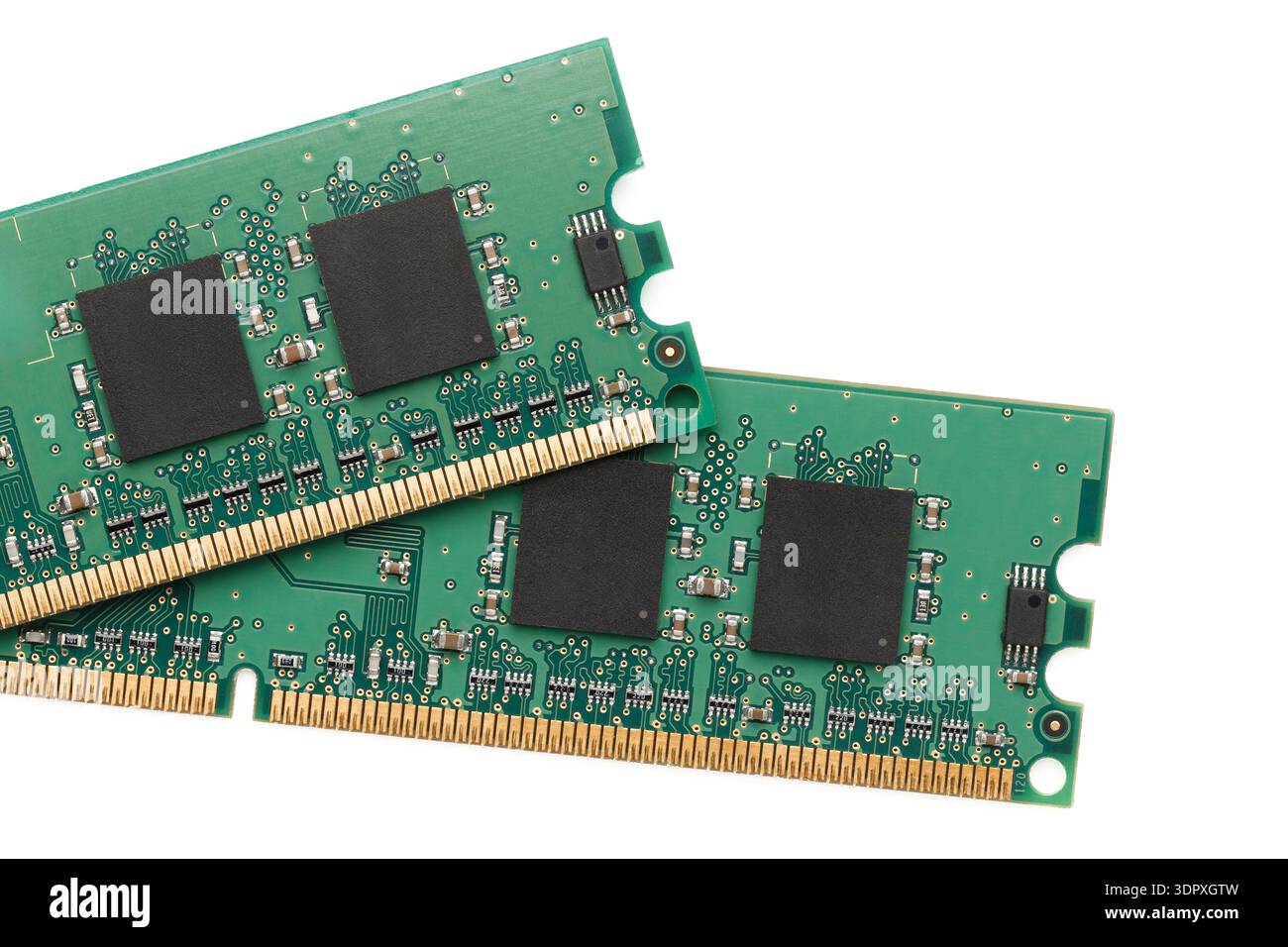 Two DDR standard RAM modules on a white background, isolated Stock Photo