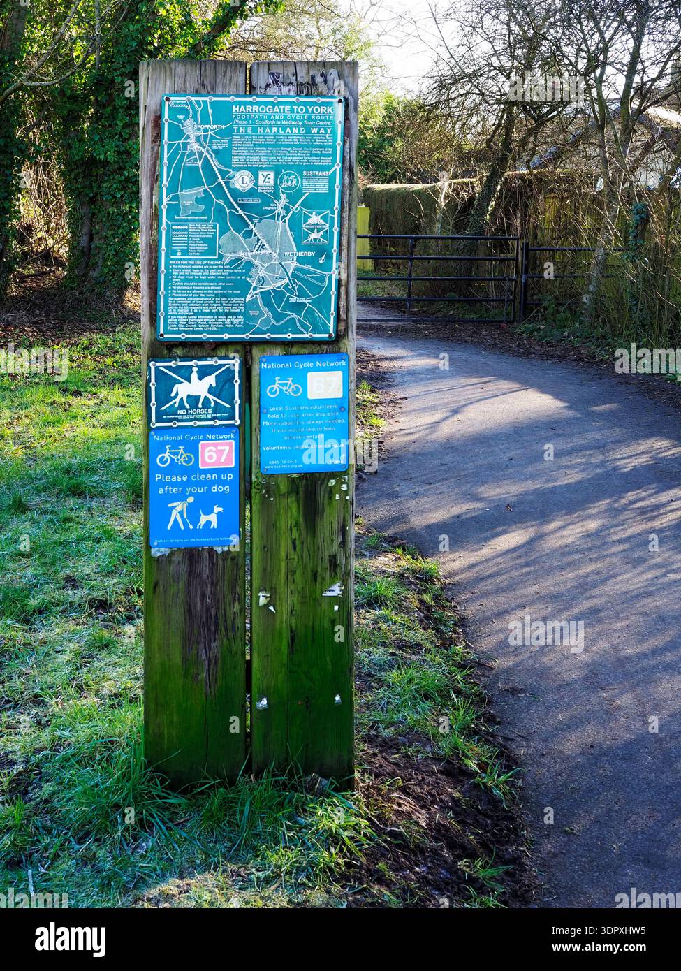 Route map on a signpost on the Harland Way at Spofforth North Yorkshire ...