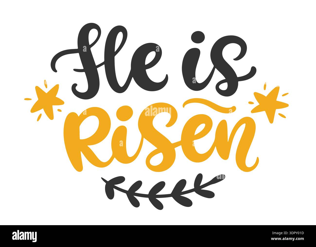 He is Risen Easter phrase hand lettering quote  Stock Vector