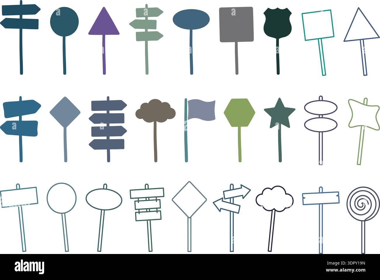Colorful Road Sign and Direction Board Icons Collection Vector Set Isolated on White Background Stock Vector