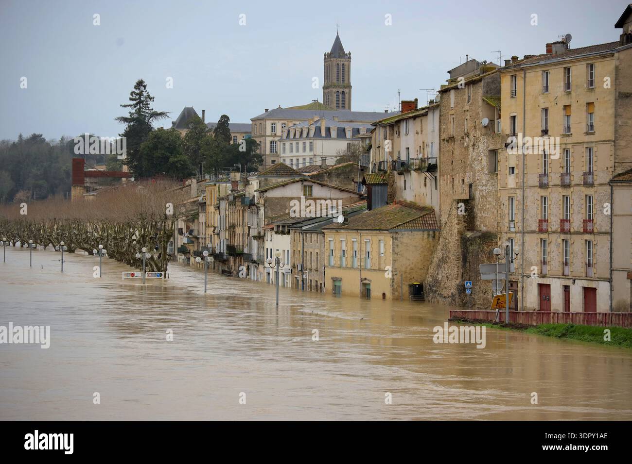 View of La Reolle as severe flooding hits western France amid storm ...
