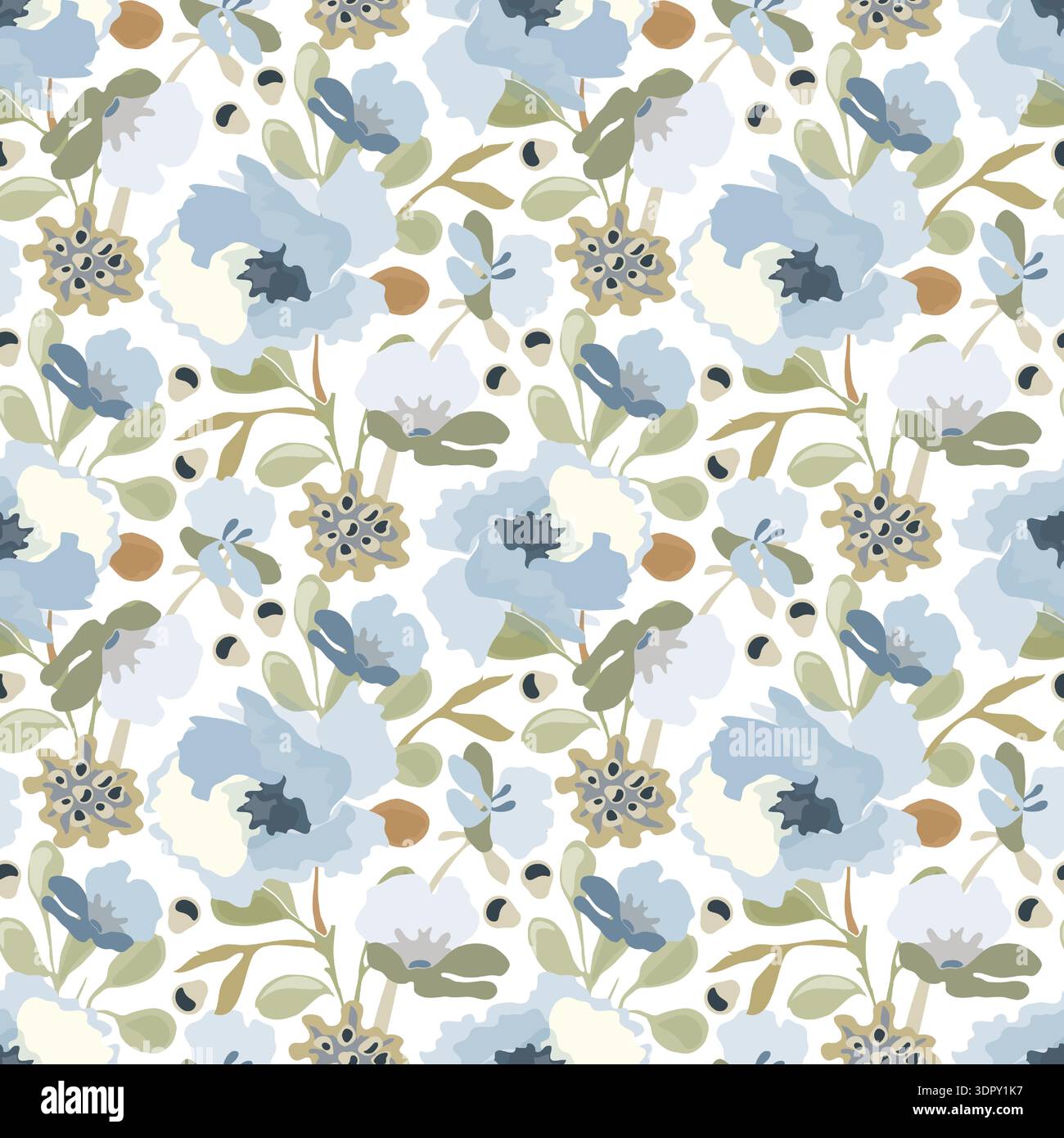Vector floral seamless pattern. White, blue flowers Stock Vector