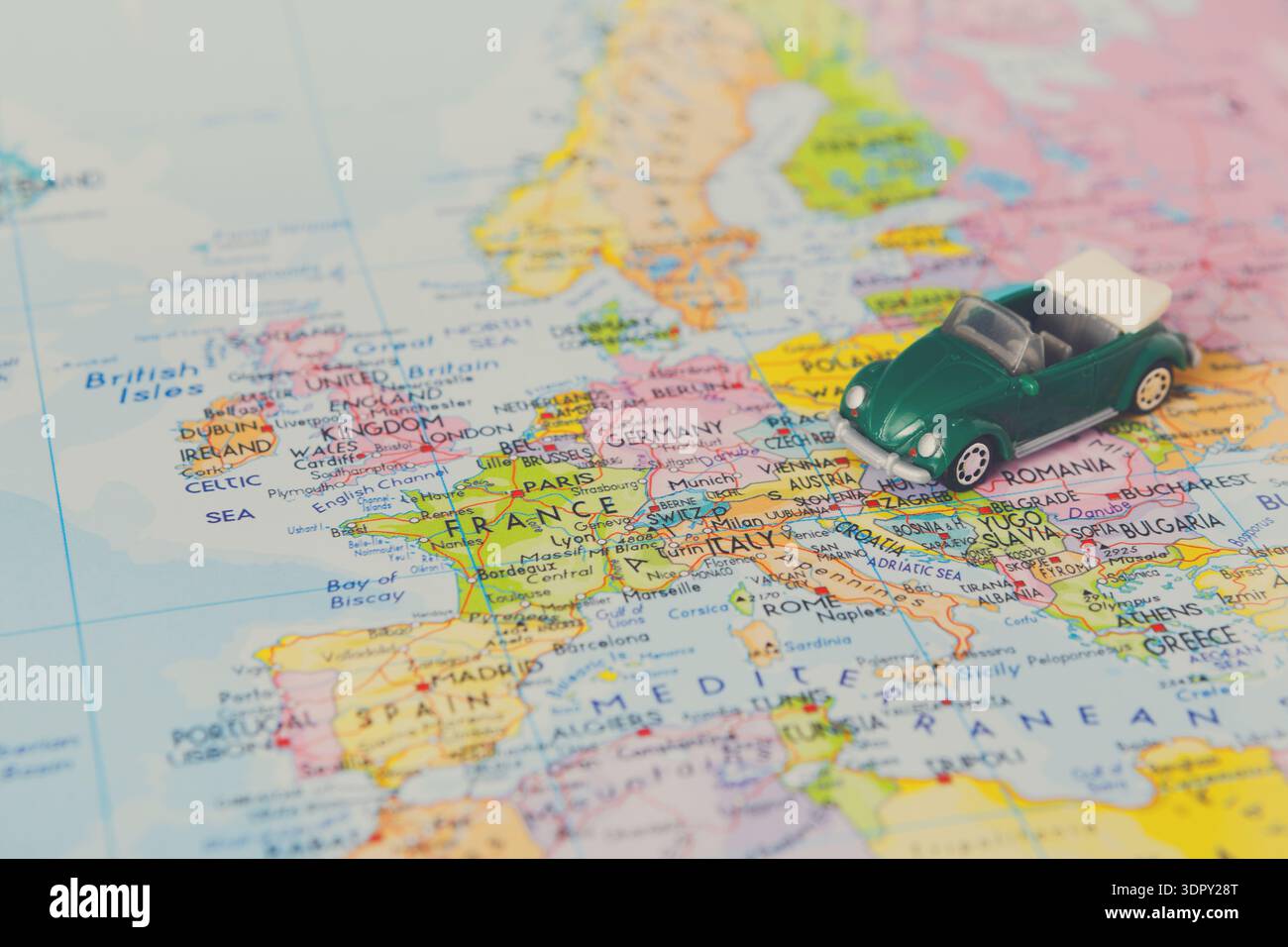 Model Car on a Map of Europe With Several Highlighted Countries and ...