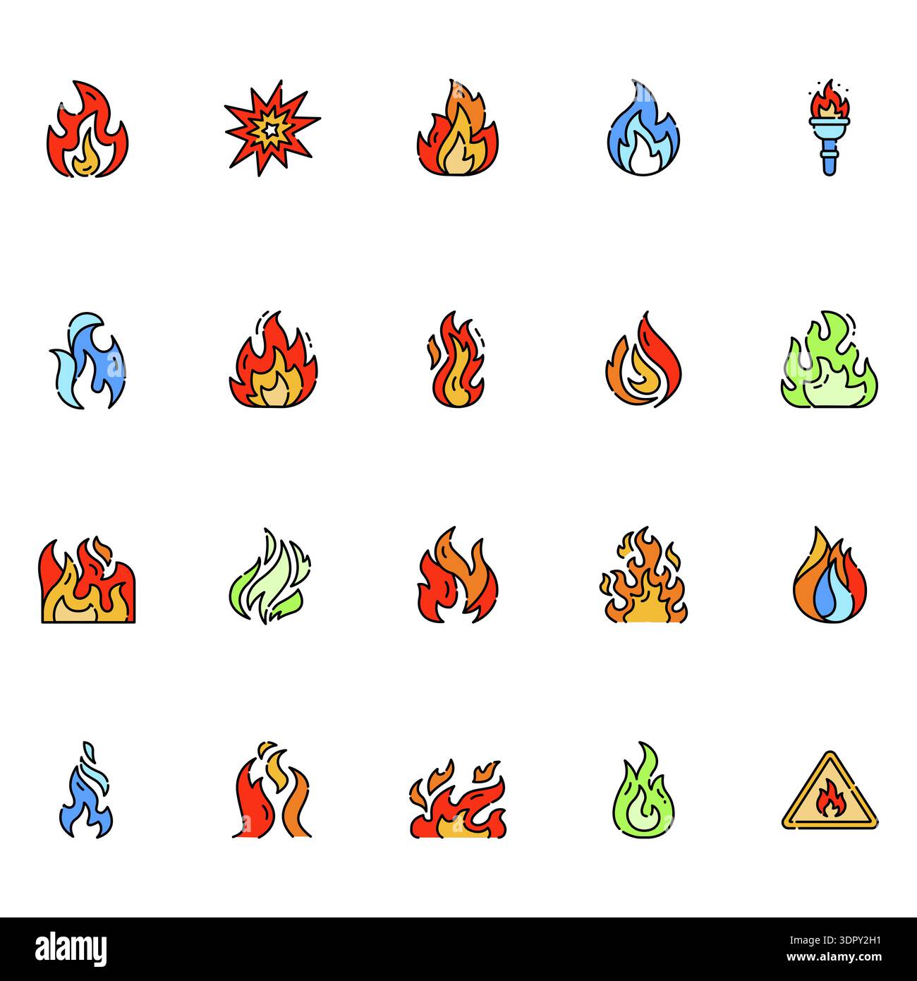 fire set color line icon. Vector isolated element. Editable stroke. Stock Vector