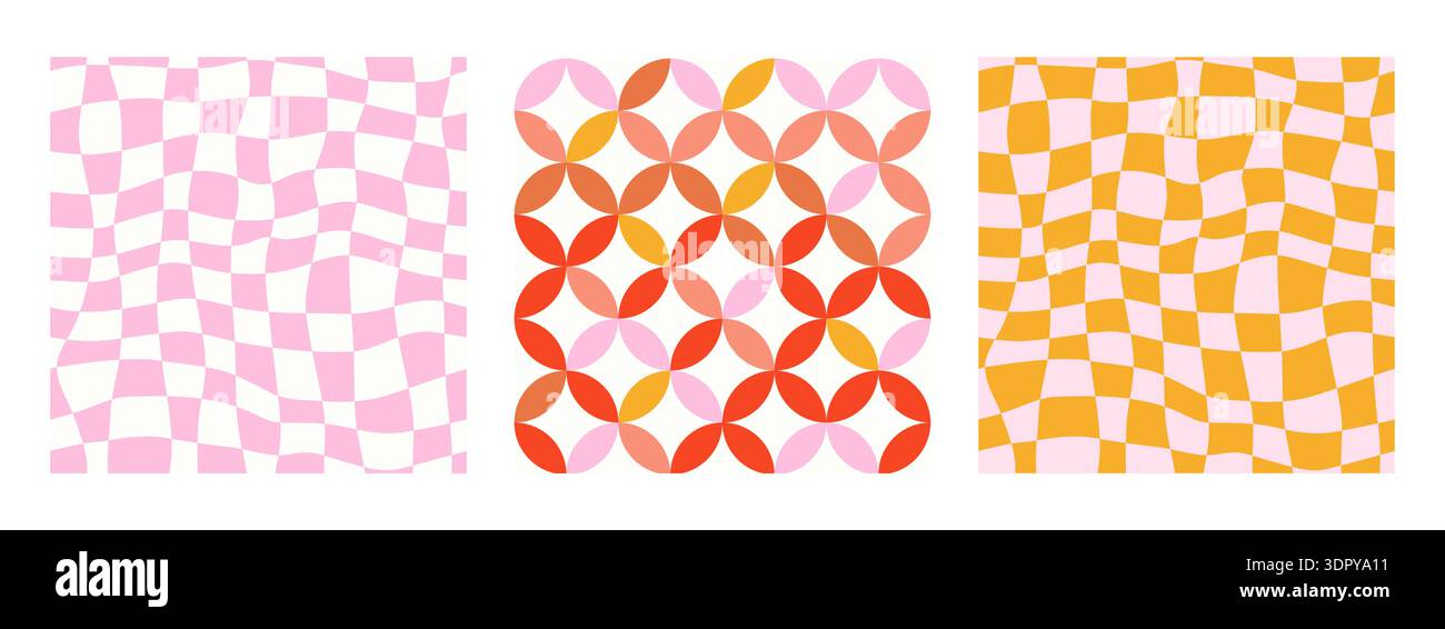 Groovy retro seamless pattern set.  Stock Vector