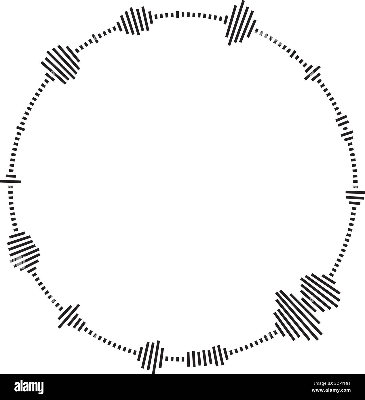 Vector circular sound wave pattern. Radial audio waveform illustration. Round equalizer with peaks. Stock Vector