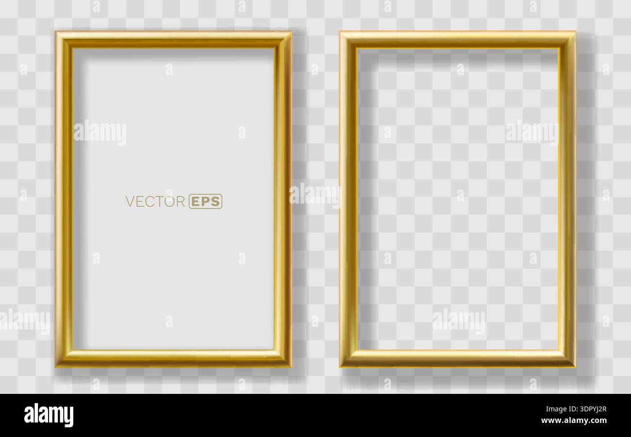 Basic Golden Frame Realistic Golden Frames with Shadow on Transparent Background. Elegant ...