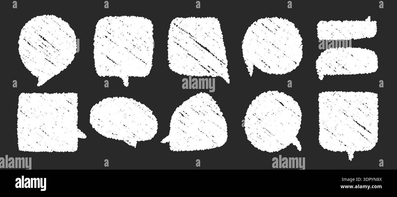 Text boxes chalk doodle set, Speech communication bubble frames hand draw, Message communication boxes textured Stock Vector