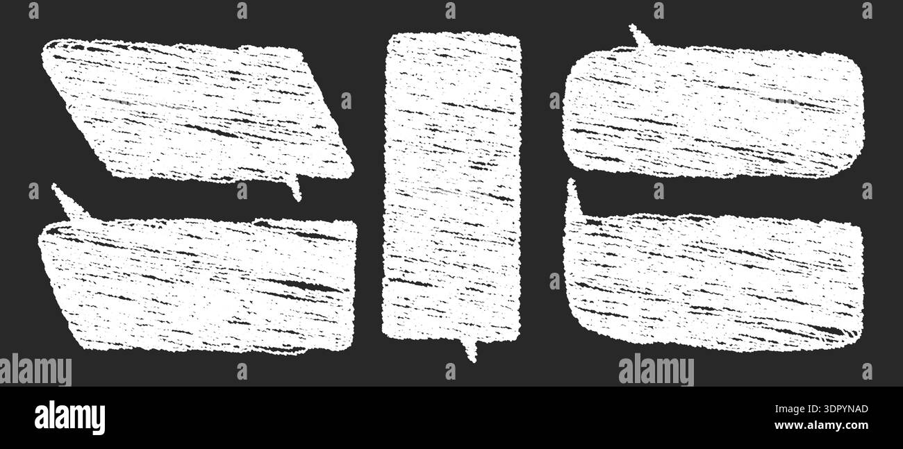 Text boxes chalk doodle set, Speech communication bubble frames hand draw, Message communication boxes textured Stock Vector