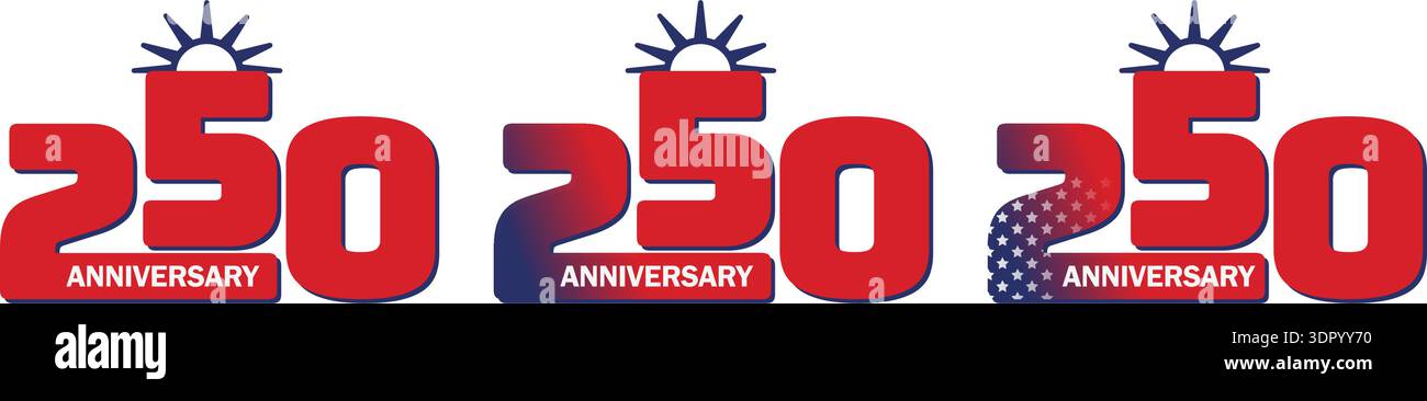 250 America anniversary red design elements set vector illustration Stock Vector