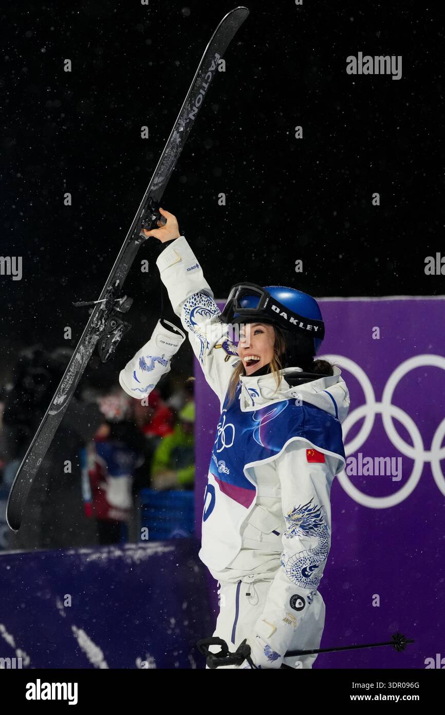 China's Eileen Gu celebrates during the women's freestyle skiing big ...