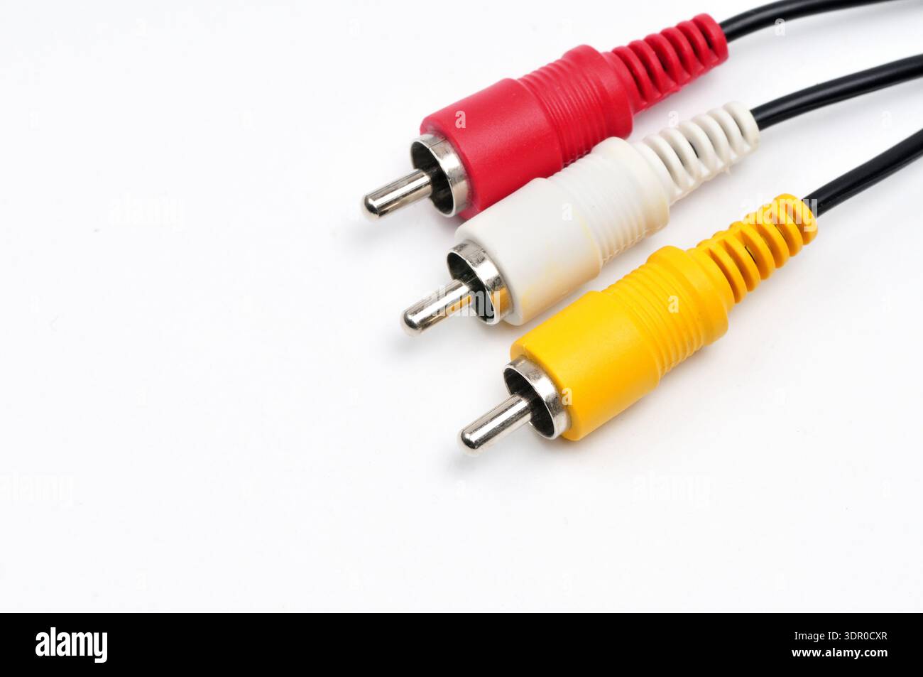 RCA analog audio video cable on isolated white background Stock Photo