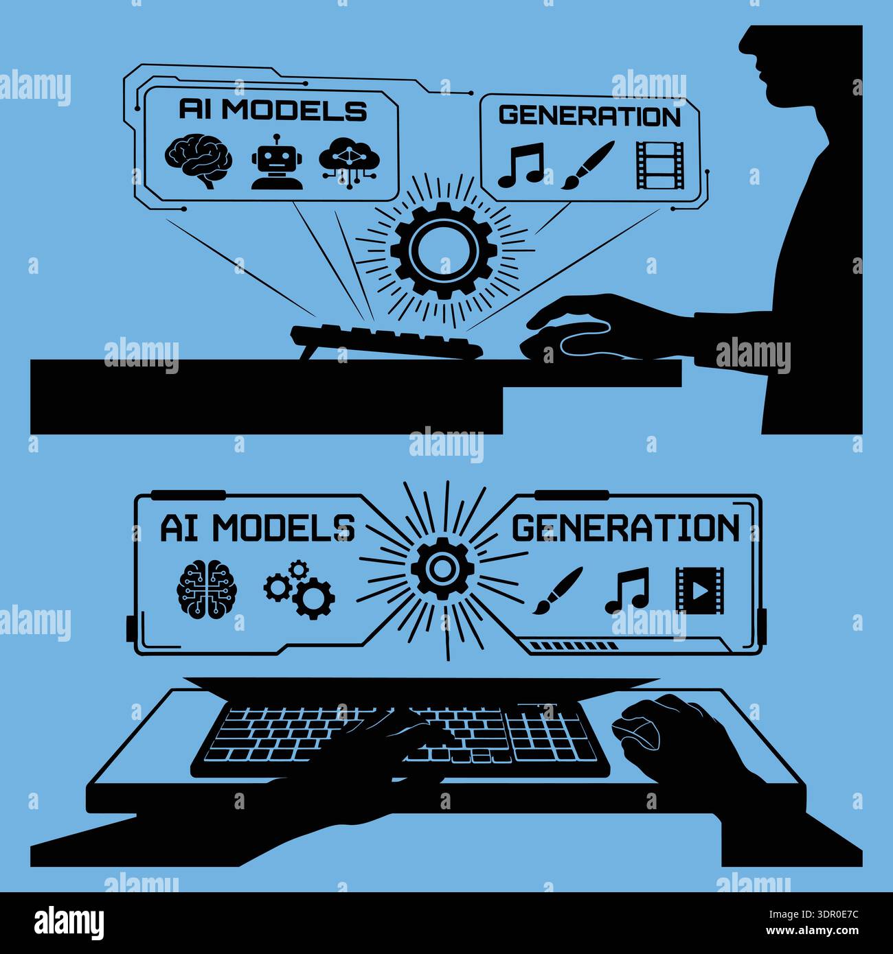AI Models and Generative Technology Concept Vector Illustration with Computer User Creating Digital Content Stock Vector